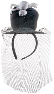 Funny Fashion Halloween thema mini hoedje op diadeem met sluier - one size - zwart - meisjes/dames Multi