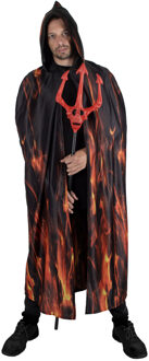 Funny Fashion Halloween verkleed cape met kap - vlammen print - Carnaval kostuum/kleding Zwart
