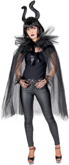 Funny Fashion Halloween verkleed cape - tule stof - dames - zwart - Carnaval kostuum/kleding