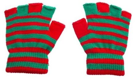 Funny Fashion Handschoenen zonder vingers rood groen one size