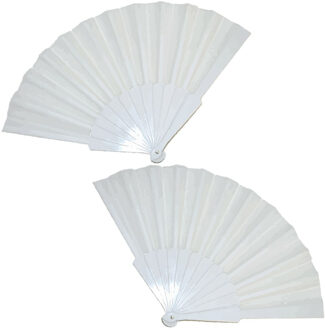 Funny Fashion Handwaaier/spaanse waaier - 2x stuks - wit - polyester - Verkoeling in de zomer - 41 x 22 cm
