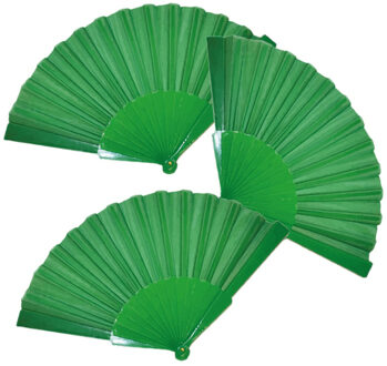 Funny Fashion Handwaaier/spaanse waaier - 4x stuks - groen - polyester - Verkoeling in de zomer - 41 x 22 cm