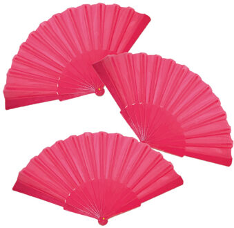 Funny Fashion Handwaaier/Spaanse waaier - 4x stuks - roze - polyester - Verkoeling in de zomer - 41 x 22 cm