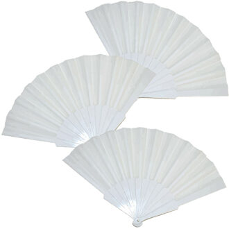 Funny Fashion Handwaaier/spaanse waaier - 4x stuks - wit - polyester - Verkoeling in de zomer - 41 x 22 cm