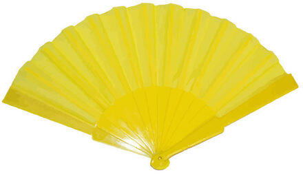Funny Fashion Handwaaier/spaanse waaier - geel - polyester - Verkoeling in de zomer - 41 x 22 cm