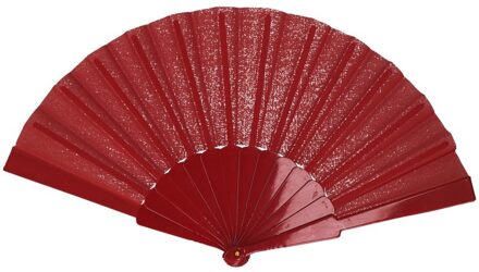 Funny Fashion Handwaaier/spaanse waaier - rood - polyester - Verkoeling in de zomer - 41 x 22 cm
