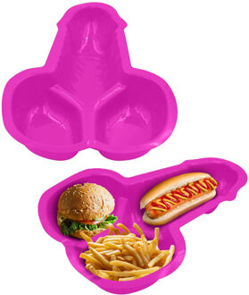 Funny Fashion Hapjes/chips serveerschaal in penis vorm - 2x - fuchsia roze - 23 x 16 cm?