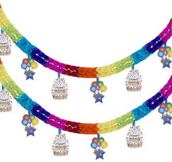 Funny Fashion Happy Birthday thema feestslinger - 2x - verjaardag - multi colour? - 400 cm - papier