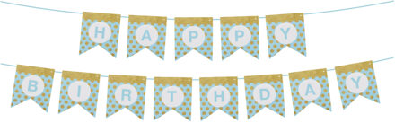 Funny Fashion Happy Birthday thema feestslinger - verjaardag - blauw/goud - 300 cm - papier