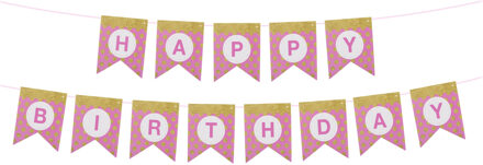 Funny Fashion Happy Birthday thema feestslinger - verjaardag - roze/goud - 300 cm - papier - Feestslingers