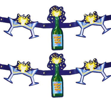 Funny Fashion Happy new Year thema feestslinger/wenslijn - 2x - gekleurd - 125 cm - karton - Feestslingers Multikleur