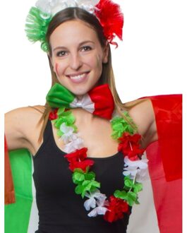 Funny Fashion Hawaii krans rood, groen en wit - D30 cm - bloemenslinger - bloemenkrans - Italie