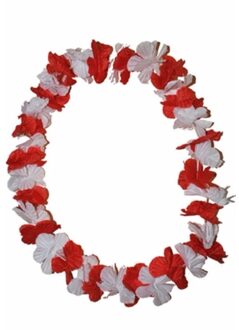 Funny Fashion Hawaii krans slinger - kunststof - rood en wit - bloemenslinger Multi