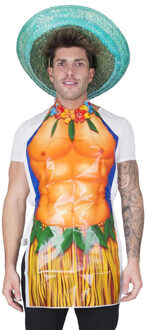 Funny Fashion Hawaii thema verkleedkleding schort - gespierde man - one size - BBQ - Tuinfeest