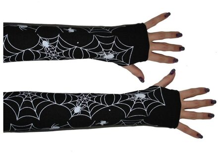 Funny Fashion Heks verkleed handschoenen - Spinnenweb - zwart - vingerloze handschoenen - volwassenen