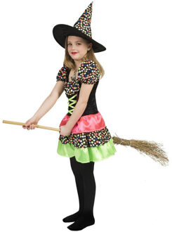 Funny Fashion Heksen jurk - voor meisjes - met hoed - kleuren mix - verkleedkleding