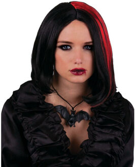 Funny Fashion Heksen/Vampier pruik kort haar - zwart/rood - dames - Halloween