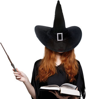 Funny Fashion Heksenhoed fluweel look met gesp - zwart - volwassenen - Halloween - carnaval