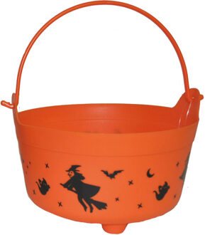Funny Fashion Heksenketel/kookpot - oranje - kunststof - dia 24 cm - Feestdecoratievoorwerp