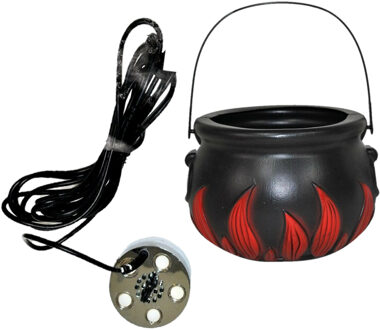 Funny Fashion Heksenketel/kookpot zwart kunststof met mistmaker rookmachine 18 x 14 cm
