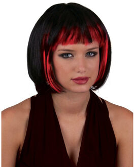 Funny Fashion Heksenpruik kort haar - zwart/rood - dames - Halloween