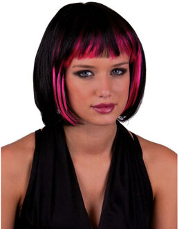 Funny Fashion Heksenpruik kort haar - zwart/roze - dames - Halloween