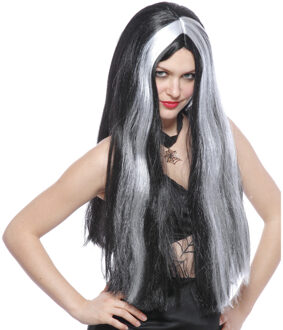 Funny Fashion Heksenpruik lang haar - zwart/grijs - dames - Halloween