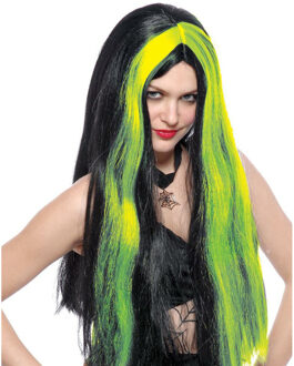 Funny Fashion Heksenpruik lang haar - zwart/groen - dames - Halloween