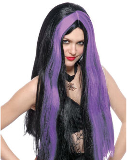 Funny Fashion Heksenpruik lang haar - zwart/paars - dames - Halloween