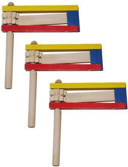 Funny Fashion Houten ratelaar in 3 kleuren - 4x - geluid makers - Ratel