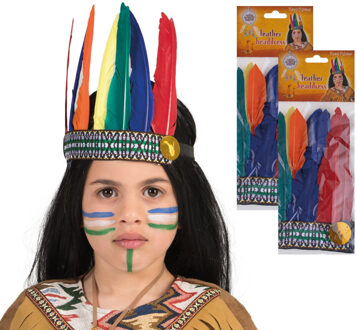 Funny Fashion Indiaan verkleed hoofdtooi/hoofdband met veren - 2x - voor kinderen