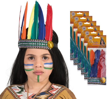 Funny Fashion Indiaan verkleed hoofdtooi/hoofdband met veren - 6x - voor kinderen