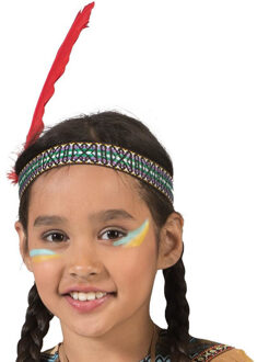 Funny Fashion Indianenband - met veer - 54 cm - polyester - wilde westen - verkleedartikelen - kinderen