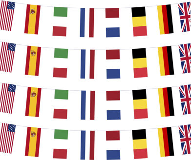 Funny Fashion Internationale landen vlaggenlijn - 4x - 15 meter - vlaggetjes - papier - versiering