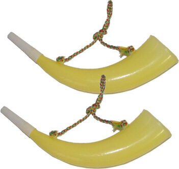 Funny Fashion Jachthoorn toeter voor Oktoberfest/Alpen - Multipak van 2x stuks - plastic - 30 cm - feestartikelen