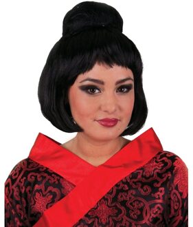 Funny Fashion Japanse Geisha pruik - zwart - met hoge knot - damespruik - Carnaval