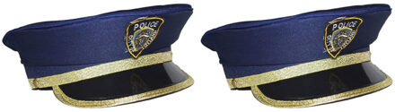 Funny Fashion Kinder politiepet - 2x stuks - blauw met goud - Agenten - Carnaval verkleed hoeden