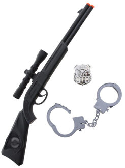 Funny Fashion Kinderen speelgoed verkleed geweer en accessoires set voor politie agenten 3-delig Multi