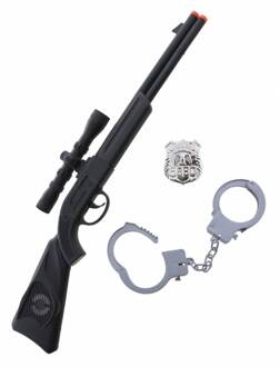 Funny Fashion Kinderen speelgoed verkleed geweer en accessoires set voor politie agenten 3-delig