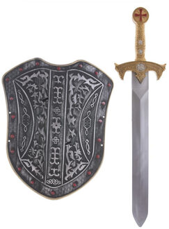 Funny Fashion Kinderen speelgoed verkleed wapens set - voor een ridder - 2-delig - Zwaard en schild