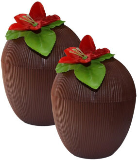 Funny Fashion Kokosnoot drinkbeker - 2x - kunststof - 12 x 10 cm - 250 ml - Tropisch/hawaii