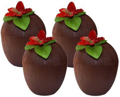 Funny Fashion Kokosnoot drinkbeker - 4x - kunststof - 12 x 10 cm - 250 ml - Tropisch/hawaii