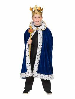 Funny Fashion Koning verkleed cape - blauw - voor kinderen 116 (6 jaar)
