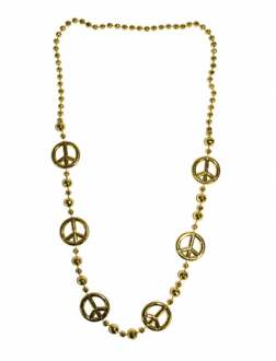 Funny Fashion Lange gouden verkleed ketting peacetekens hippie/sixties/flower power - Verkleedketting Goudkleurig