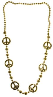 Funny Fashion Lange gouden verkleed ketting peacetekens hippie/sixties/flower power - Verkleedketting Goudkleurig