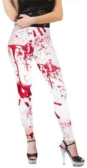 Funny Fashion Legging met bloedvlekken - wit - dames - polyester - carnaval/halloween - dameslegging One size