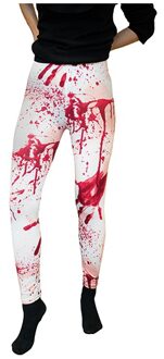 Funny Fashion Legging met bloedvlekken - wit - dames - polyester - carnaval/halloween - dameslegging