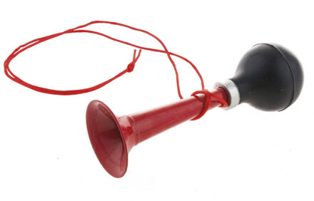 Funny Fashion Lucht toeter - 19 cm - rood - metaal - sport - fiets - met koord