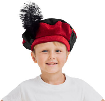 Funny Fashion Luxe pietenmuts/baret - 2x stuks - rood/zwart - voor kinderen - roetveeg Piet