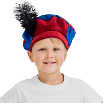 Funny Fashion Luxe pietenmuts/baret - rood/blauw - voor kinderen - roetveeg Piet